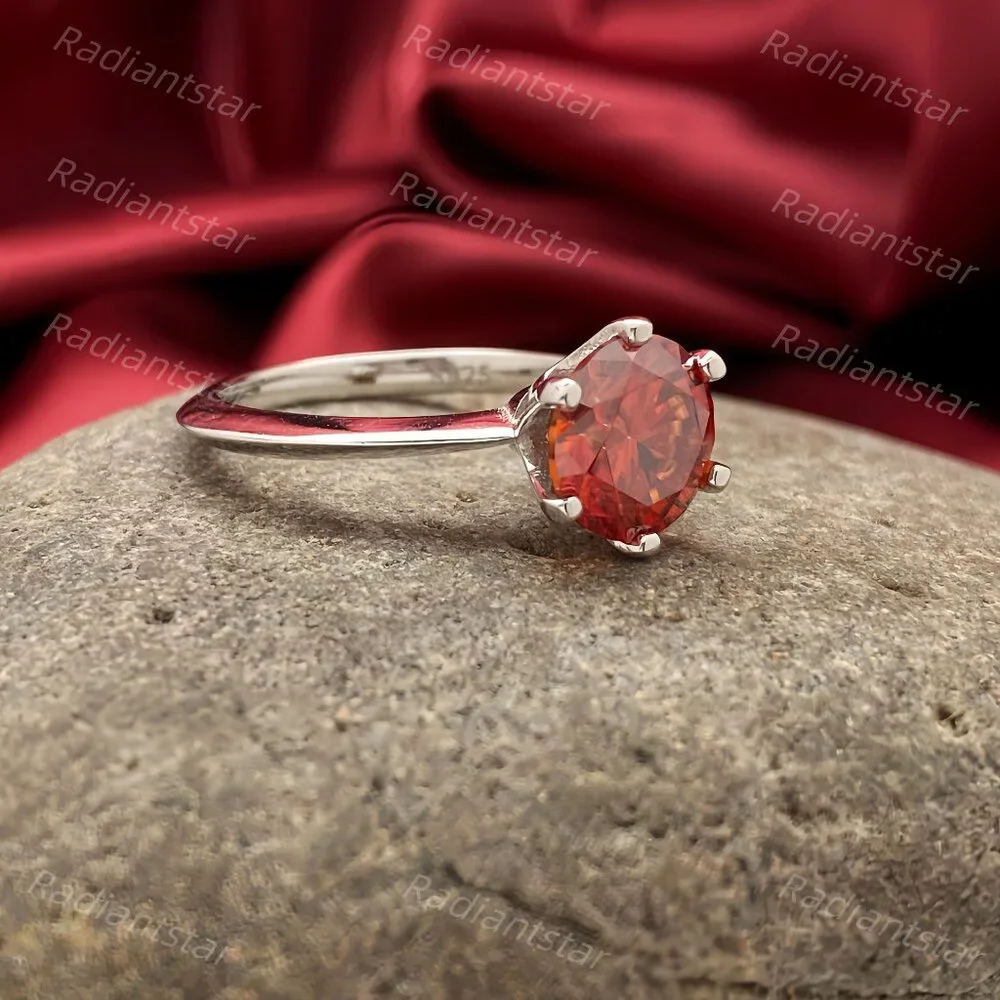 NEW Certified 3 ct. t.w. Garnet Red Moissanite Solitaire 6 Prong Ring